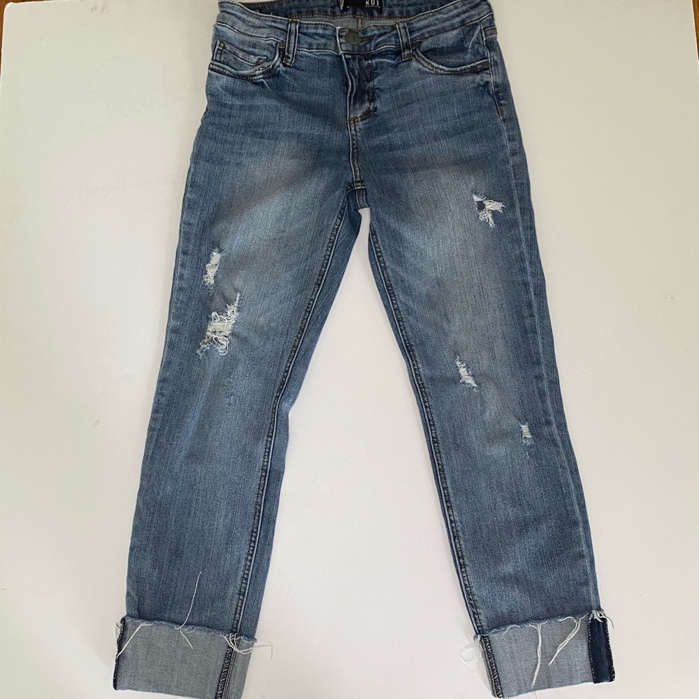 Kut From the Kluth Catherine Boyfriend Distressed Blue Jeans for Women Size 6